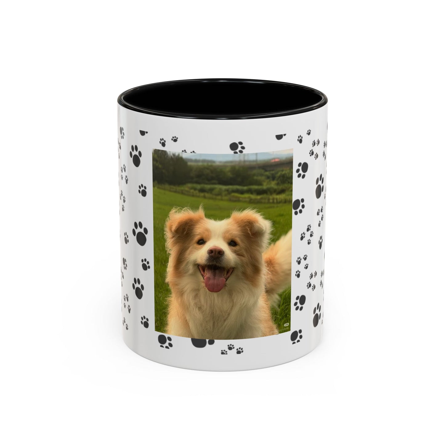 Paw Print Photo Accent Coffee Mug — Personalized Dog Portrait Mug