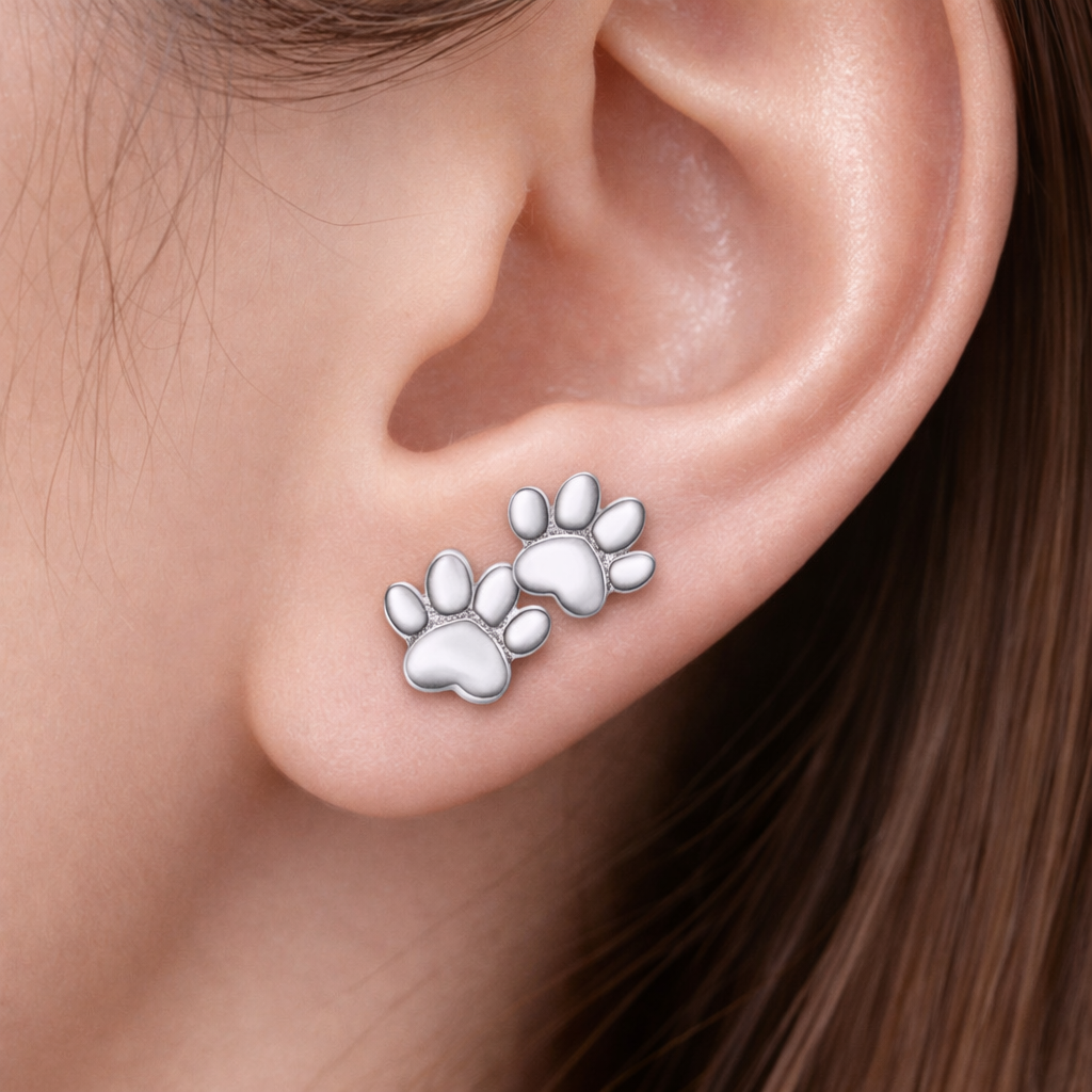 925 Sterling Silver Two Paws Earrings