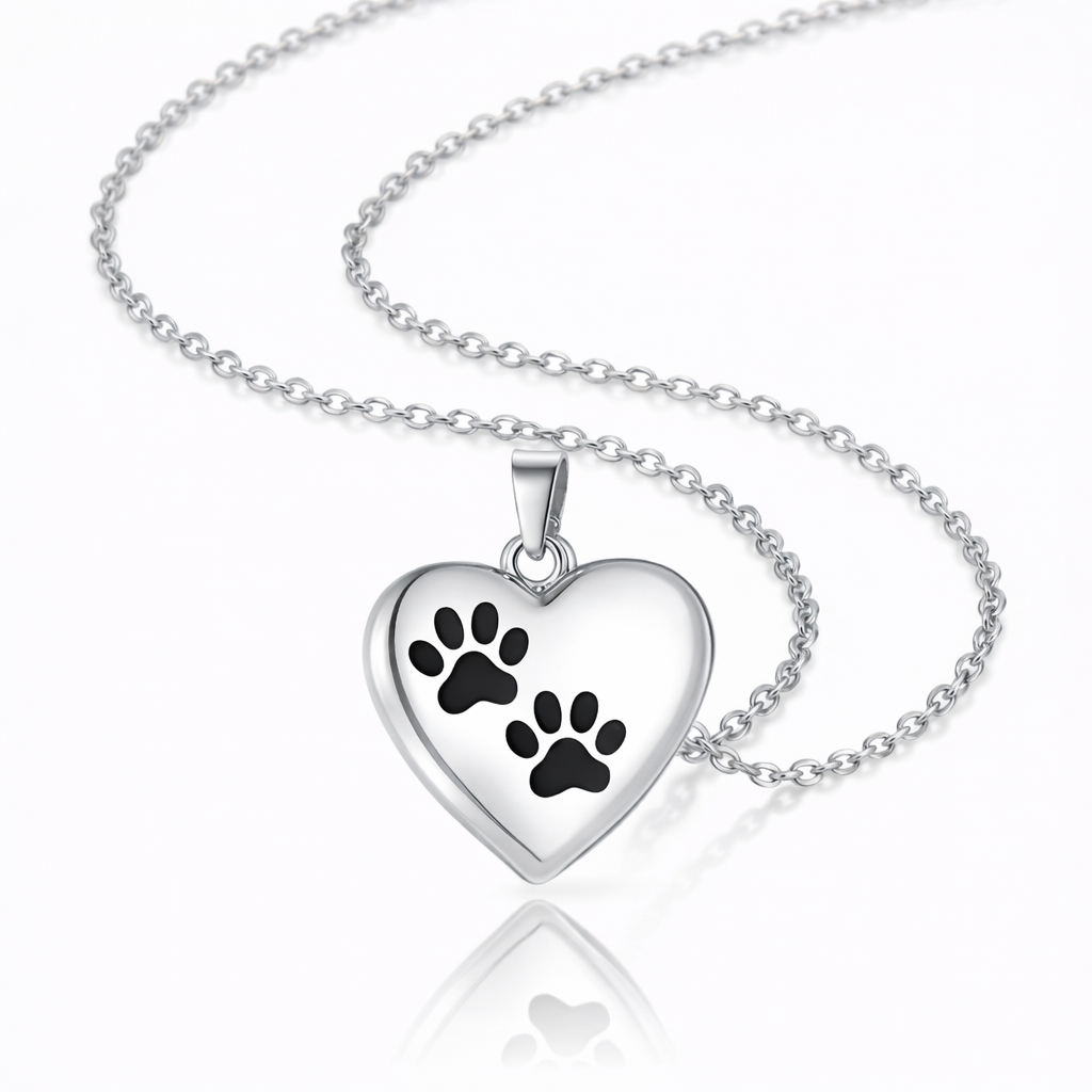 Pet Memorial Urn Necklace – Heart-Shaped Pendant with Paw Engraving