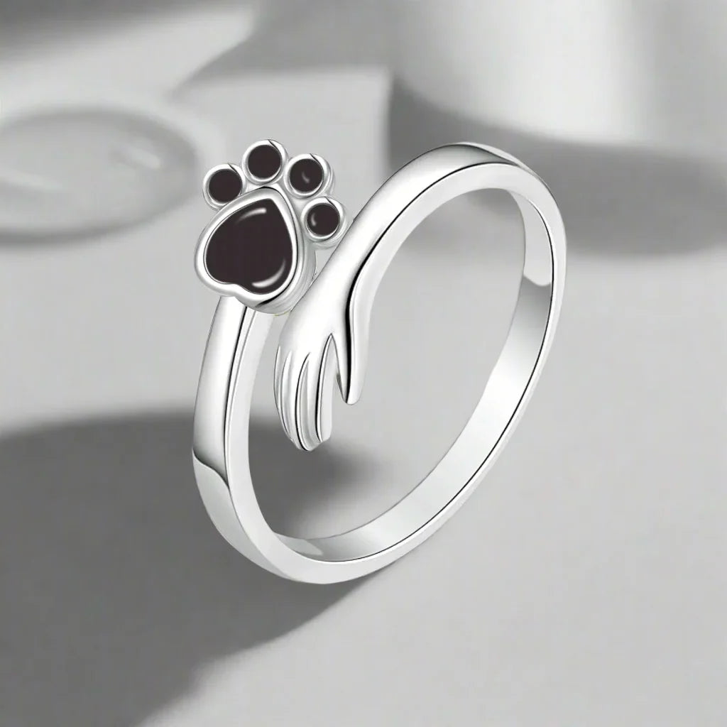 925 Sterling Silver Adjustable Ring β Hand and Paw Print Design VIP