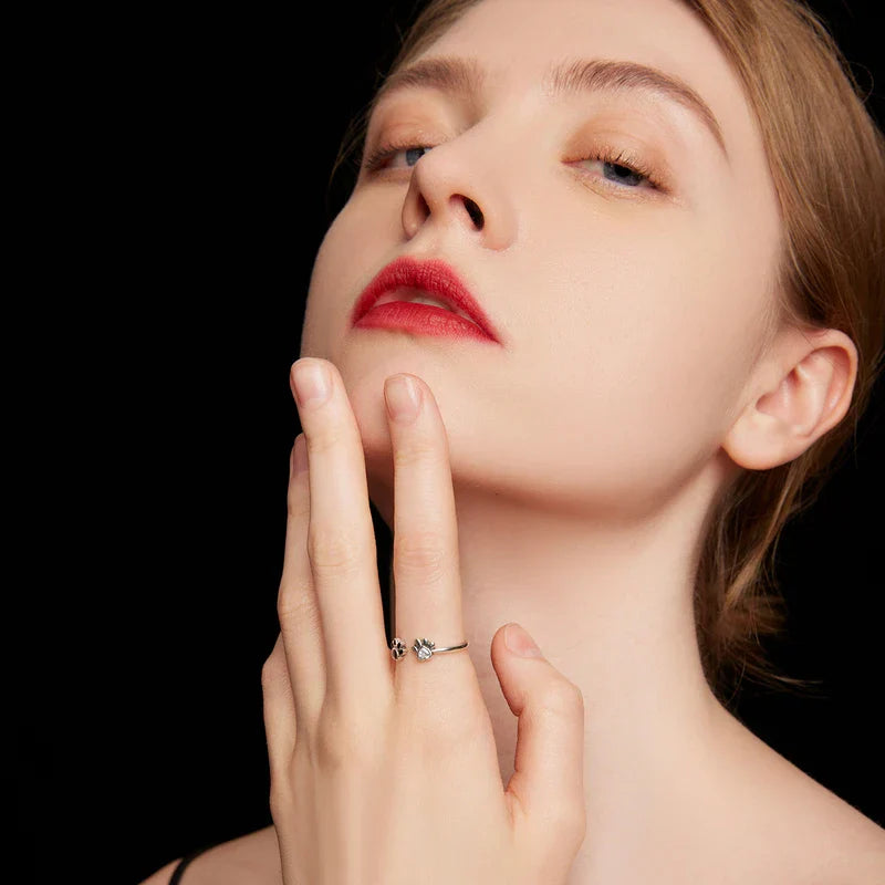 925 Sterling Silver Paw Ring β Adjustable with Zirconia & Enamel VIP