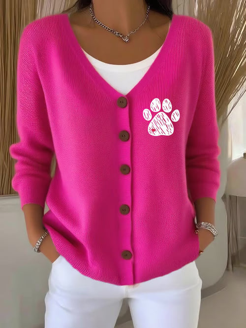 Heart Paw Print Knit Cardigan