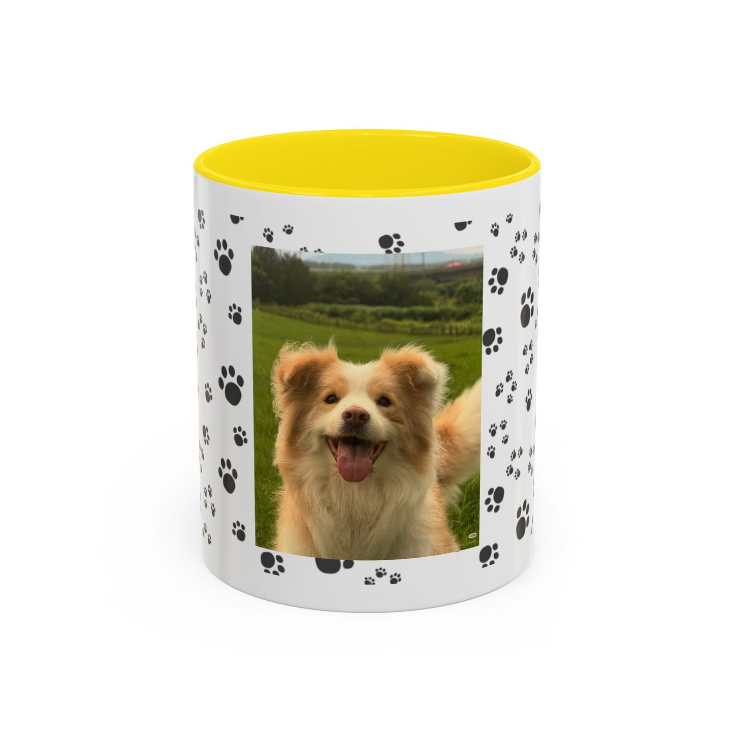 Paw Print Photo Accent Coffee Mug — Personalized Dog Portrait Mug