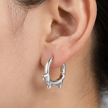 925 Sterling Silver Dachshund Hoop Earrings