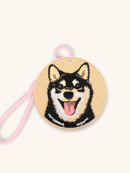 Black Shiba Happy Embroidered Charm