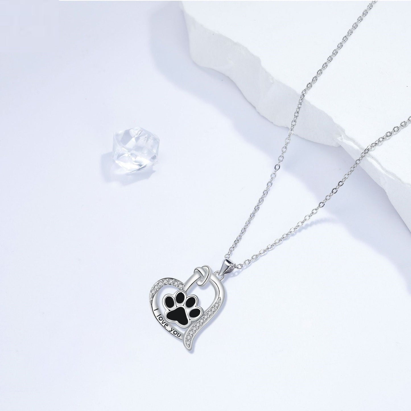 Heart-shaped Dog Paw Print Necklace with Zirconia VIP