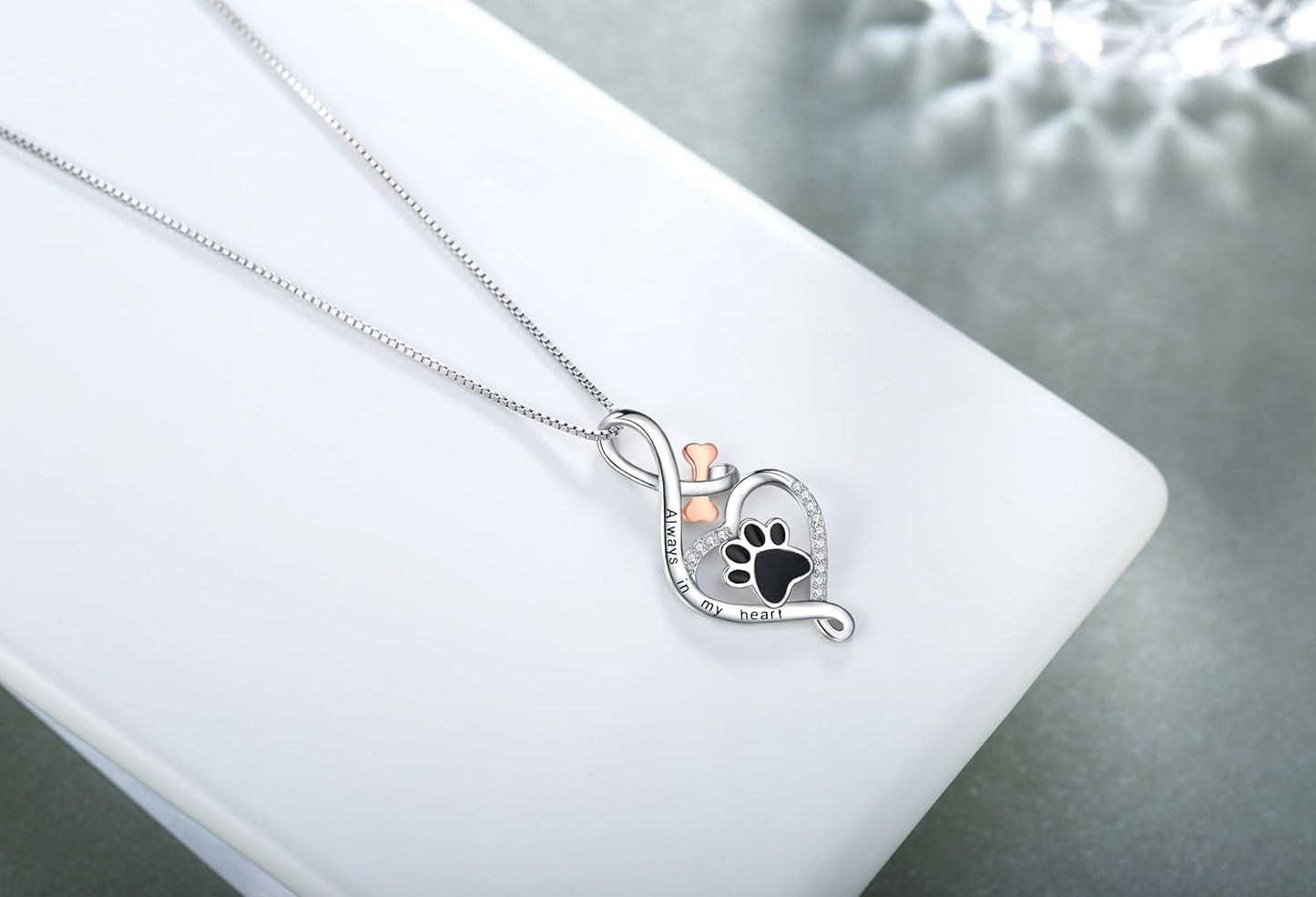 Lucky Paw Necklace with Heart, Bone & Infinity – “Always in My Heart” Pendant VIP