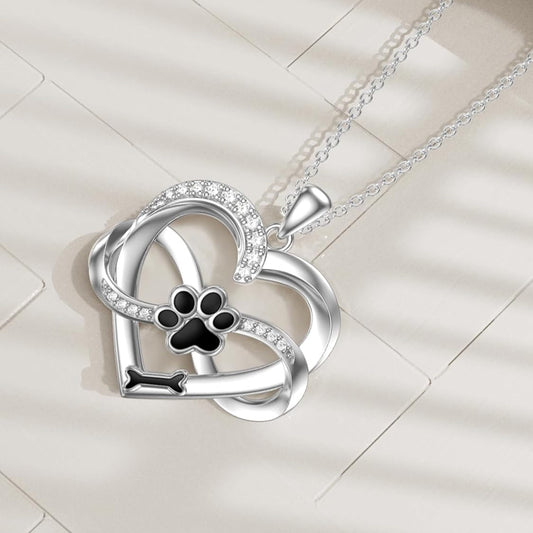 Infinity Heart & Paw Necklace in 925 Sterling Silver with Zirconia VIP