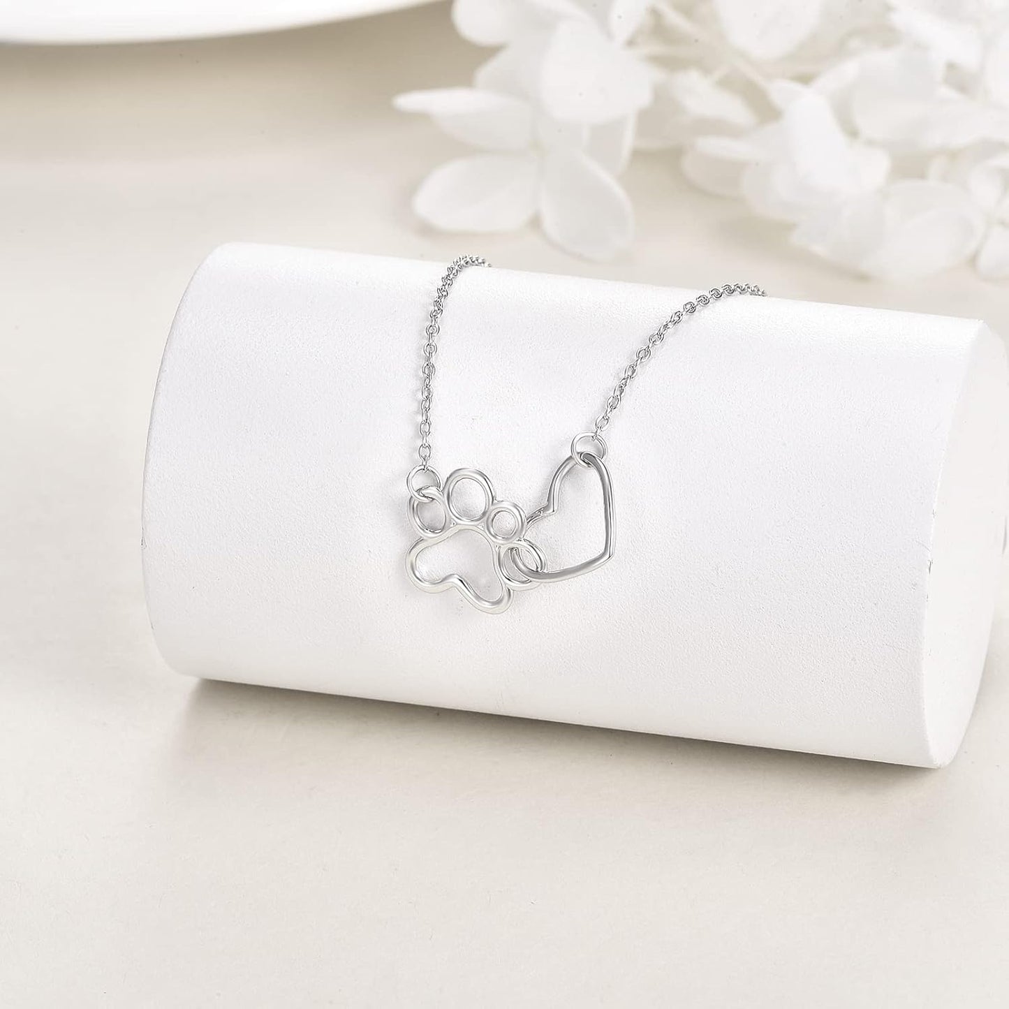 Sterling Silver Paw Print Necklace – Heart Crystal Pendant VIP
