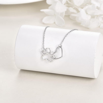 Sterling Silver Paw Print Necklace – Heart Crystal Pendant VIP