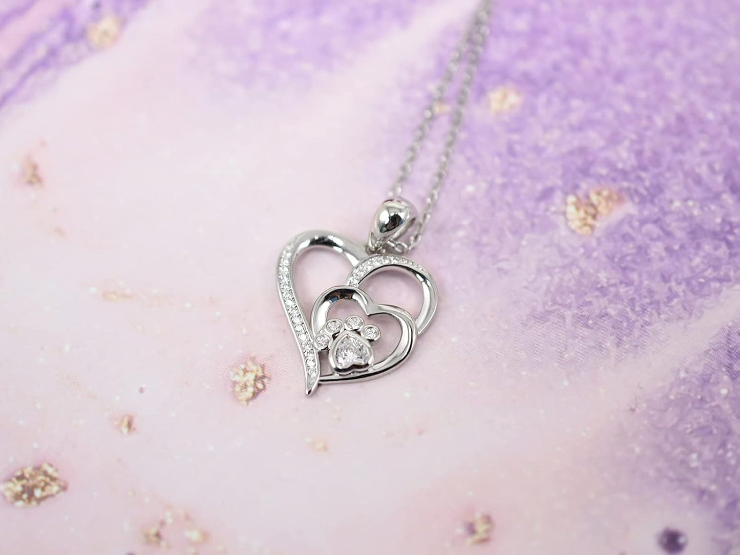 Sterling Silver Paw & Heart Necklace with Zirconia VIP