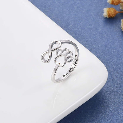 Handcrafted Paw & Heart Ring – Adjustable 925 Sterling Silver