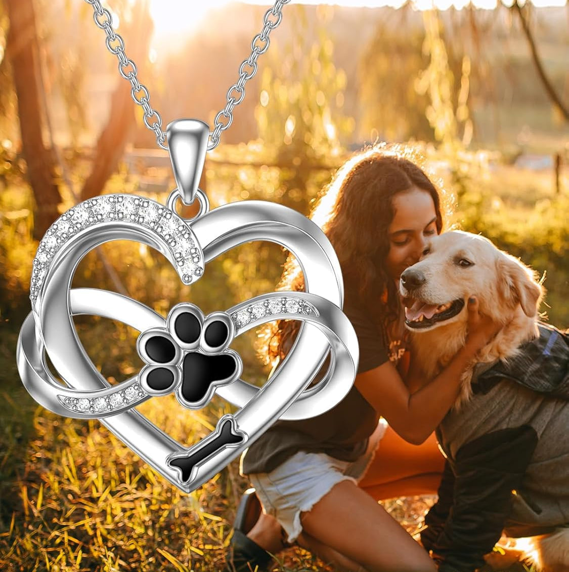 Infinity Heart & Paw Necklace in 925 Sterling Silver with Zirconia VIP