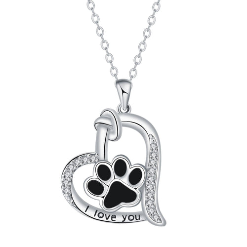Heart-shaped Dog Paw Print Necklace with Zirconia VIP