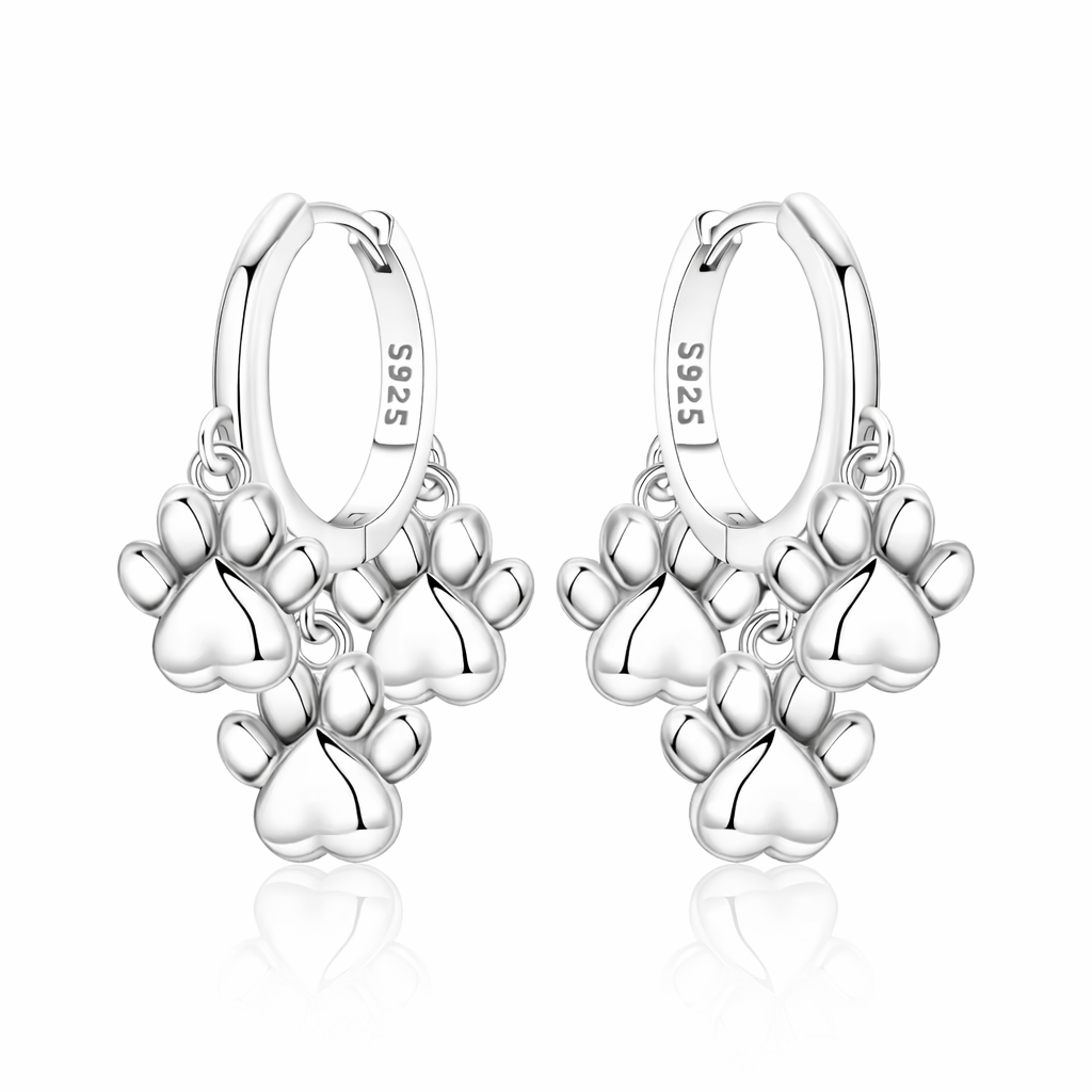 925 Sterling Silver Double Layer Pet Paw Print Drop Earrings