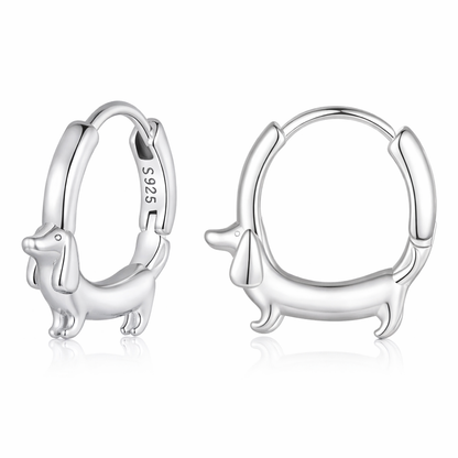 925 Sterling Silver Dachshund Hoop Earrings