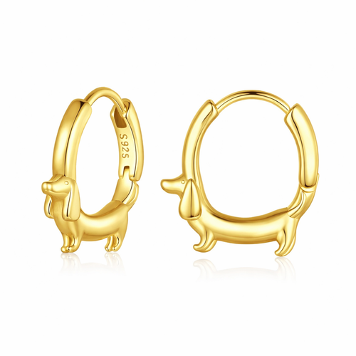 925 Sterling Silver Dachshund Hoop Earrings