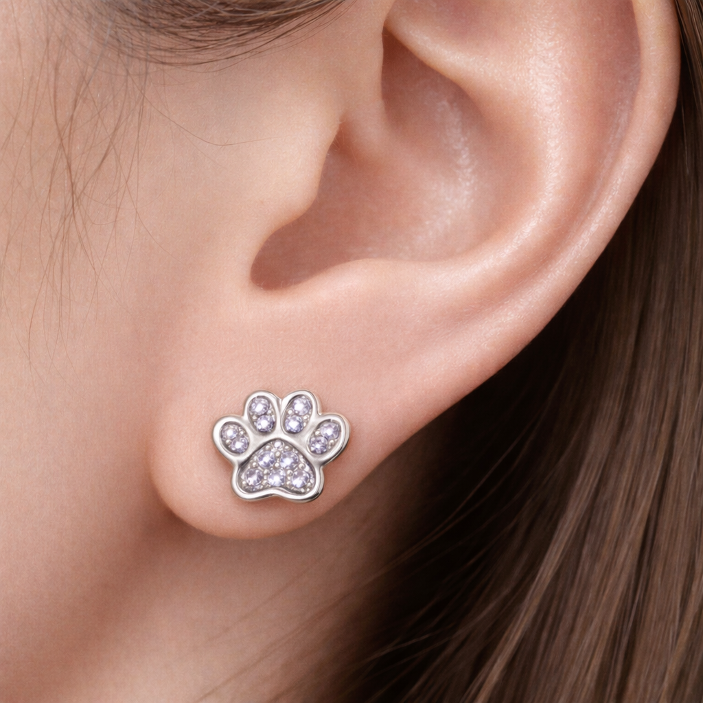 925 Sterling Silver Paw Diamond Earrings
