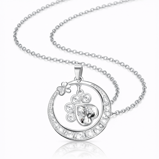 Cute Paw Print Necklace in 925 Sterling Silver with Cubic Zirconia