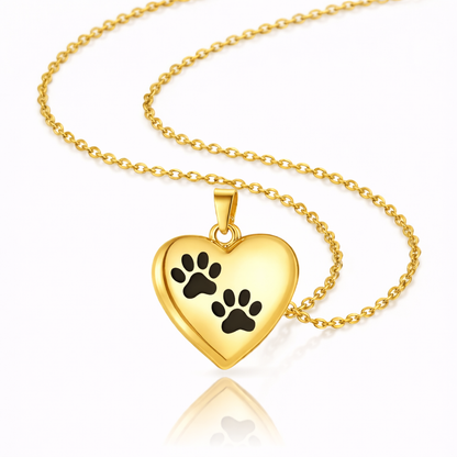 Pet Memorial Urn Necklace – Heart-Shaped Pendant with Paw Engraving