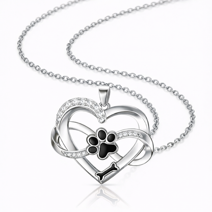 Infinity Heart & Paw Necklace in 925 Sterling Silver with Zirconia
