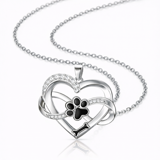 Infinity Heart & Paw Necklace in 925 Sterling Silver with Zirconia