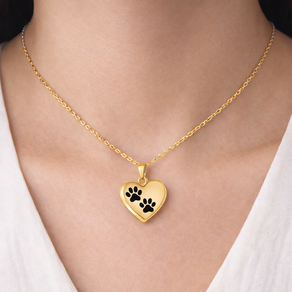 Pet Memorial Urn Necklace – Heart-Shaped Pendant with Paw Engraving