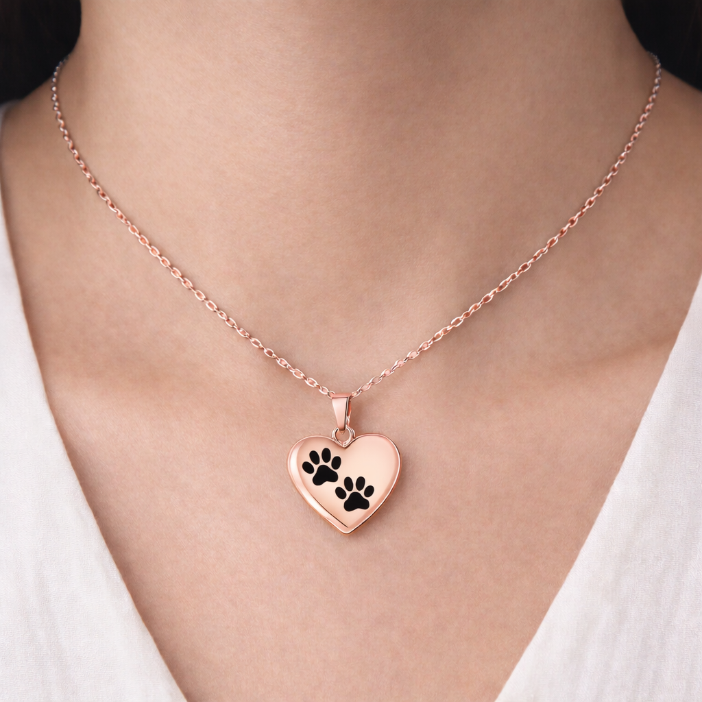 Pet Memorial Urn Necklace – Heart-Shaped Pendant with Paw Engraving