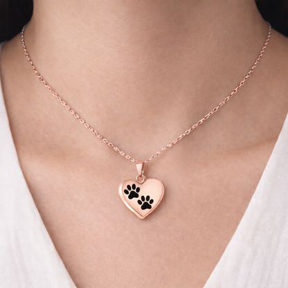 Pet Memorial Urn Necklace – Heart-Shaped Pendant with Paw Engraving