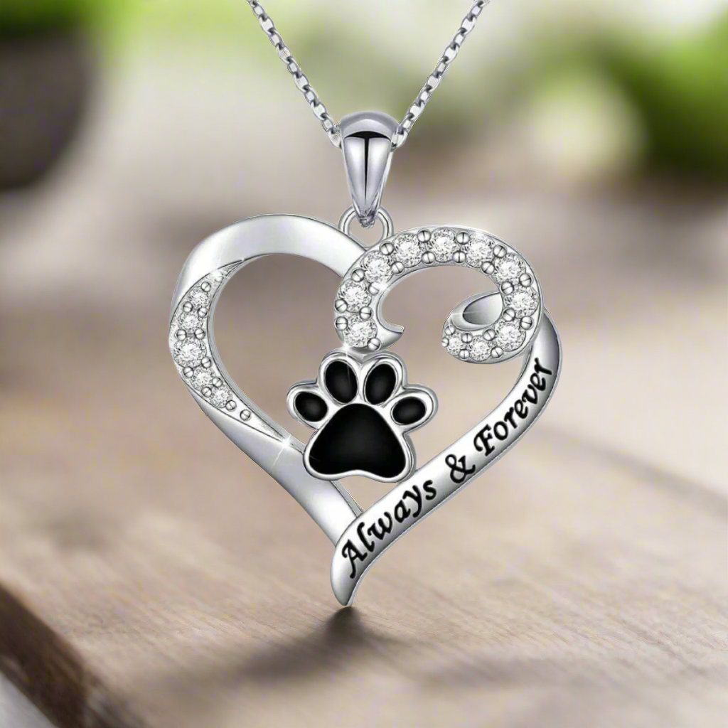 Dog Paw Necklace – Heart Design in Stainless Steel with Zirconia VIP