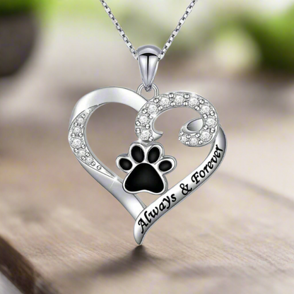 Dog Paw Necklace – Heart Design in Stainless Steel with Zirconia VIP