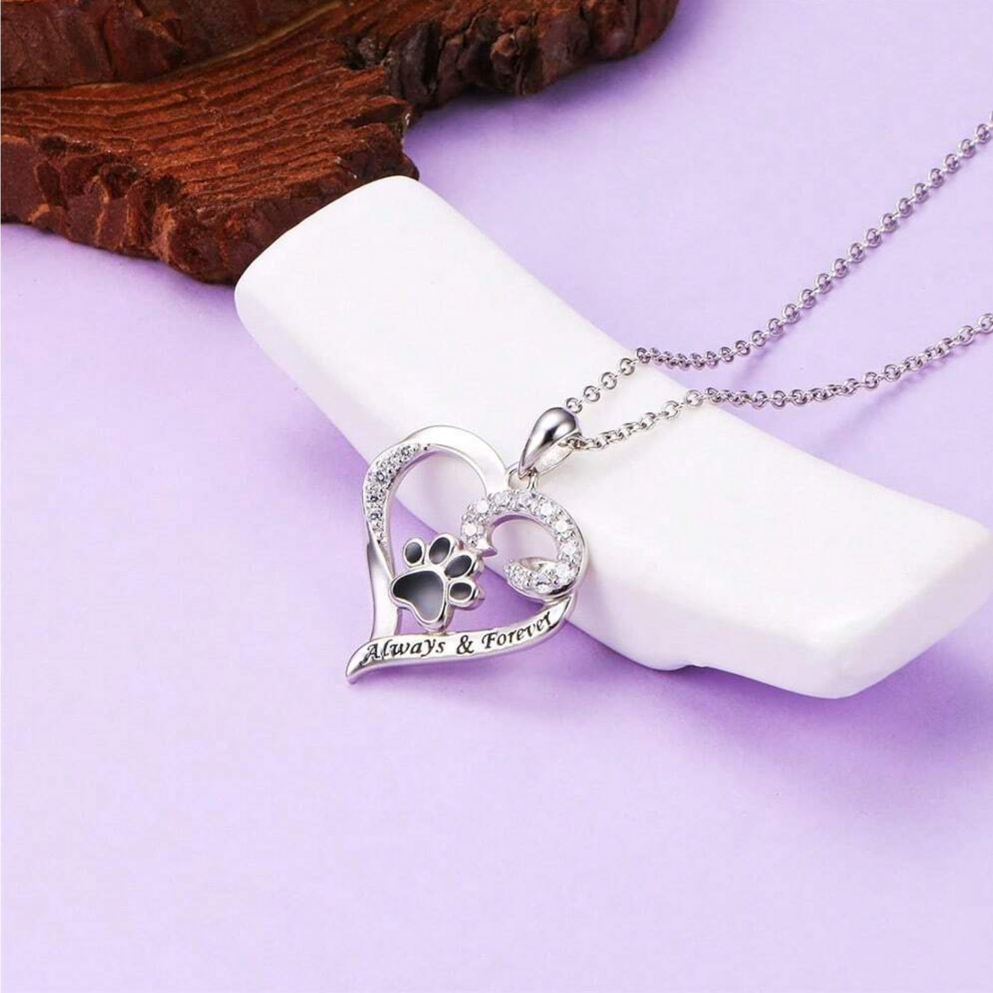 Dog Paw Necklace – Heart Design in Stainless Steel with Zirconia VIP