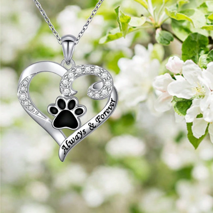 Dog Paw Necklace – Heart Design in Stainless Steel with Zirconia VIP