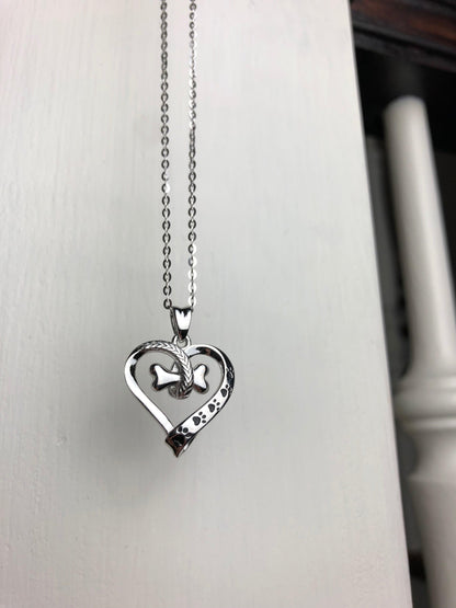 Dog Paw and Heart Necklace in Stainless Steel VIP
