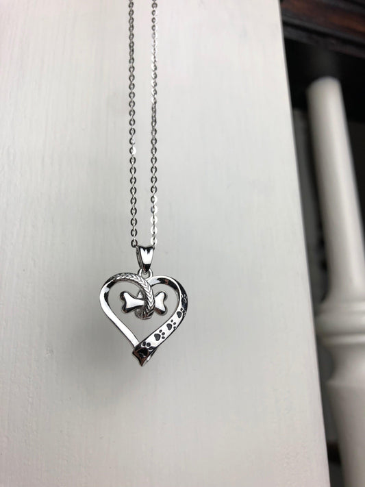 Dog Paw and Heart Necklace in Stainless Steel VIP