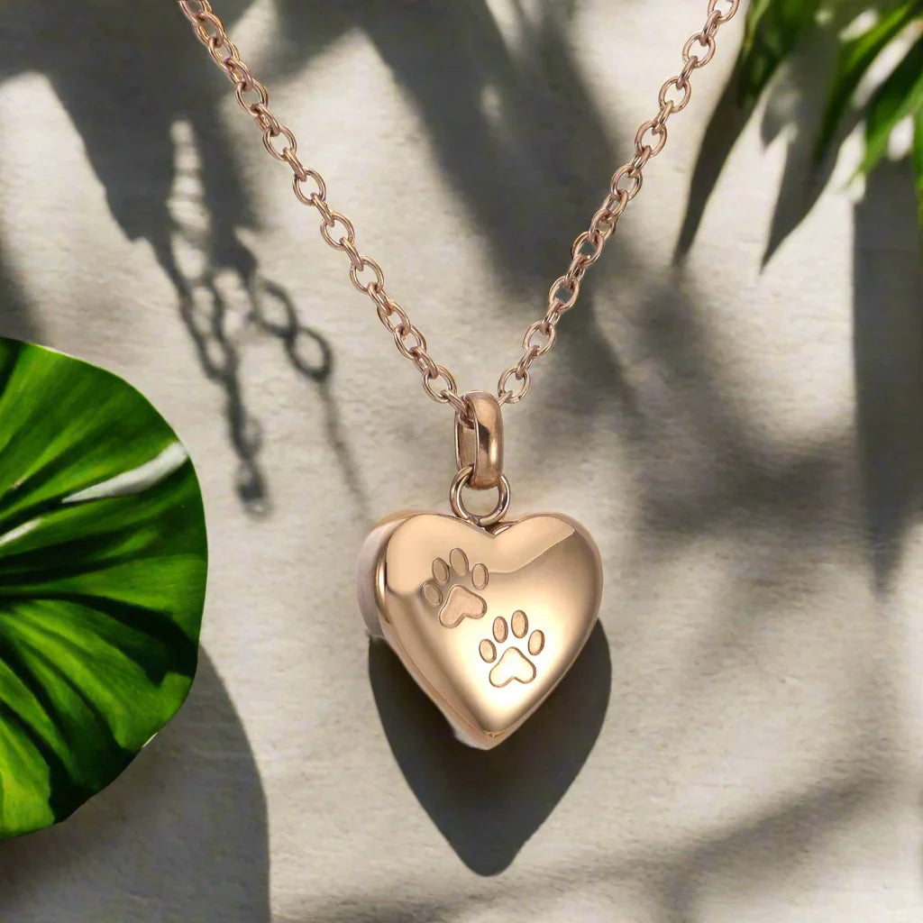 Pet Memorial Urn Necklace – Heart-Shaped Pendant with Paw Engraving VIP