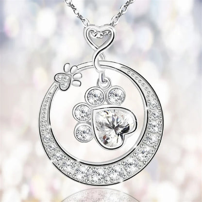 Cute Paw Print Necklace in 925 Sterling Silver with Cubic Zirconia VIP