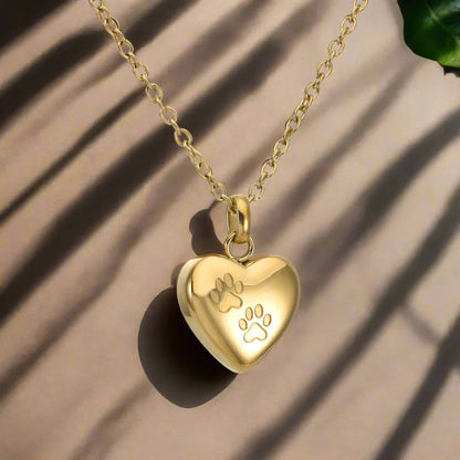 Pet Memorial Urn Necklace – Heart-Shaped Pendant with Paw Engraving VIP