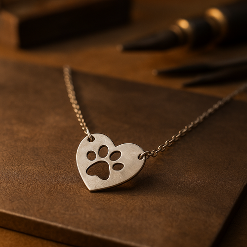 Silver Heart & Paw Pendant Necklace VIP