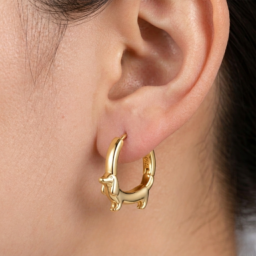 925 Sterling Silver Dachshund Hoop Earrings