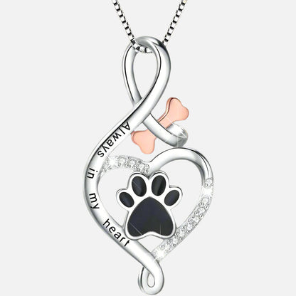 Lucky Paw Necklace with Heart, Bone & Infinity – “Always in My Heart” Pendant VIP