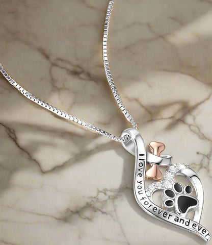 Lucky Paw Necklace with Heart, Bone & Infinity – “Always in My Heart” Pendant VIP