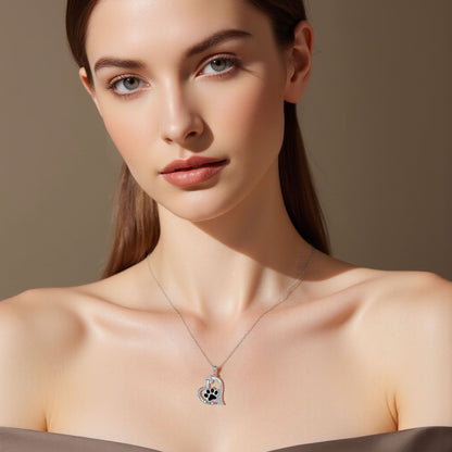 Heart-shaped Dog Paw Print Necklace with Zirconia VIP