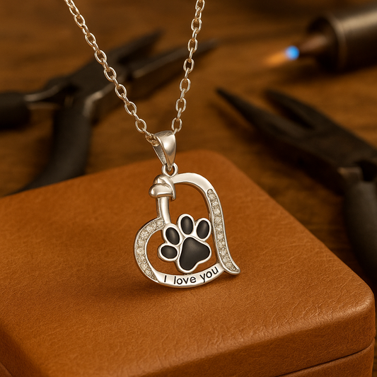 Heart-shaped Dog Paw Print Necklace with Zirconia VIP