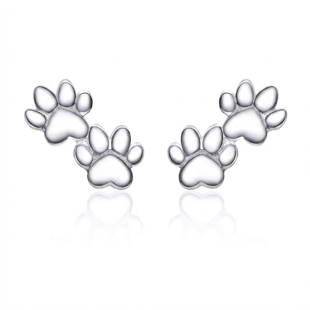925 Sterling Silver Two Paws Earrings