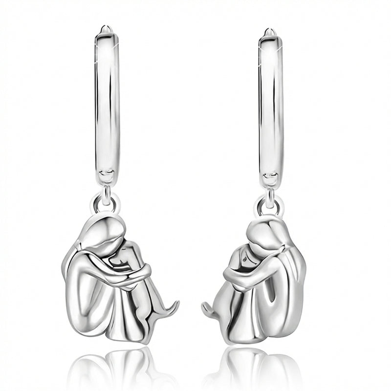 Two Tone Little Girl and Dog Earrings