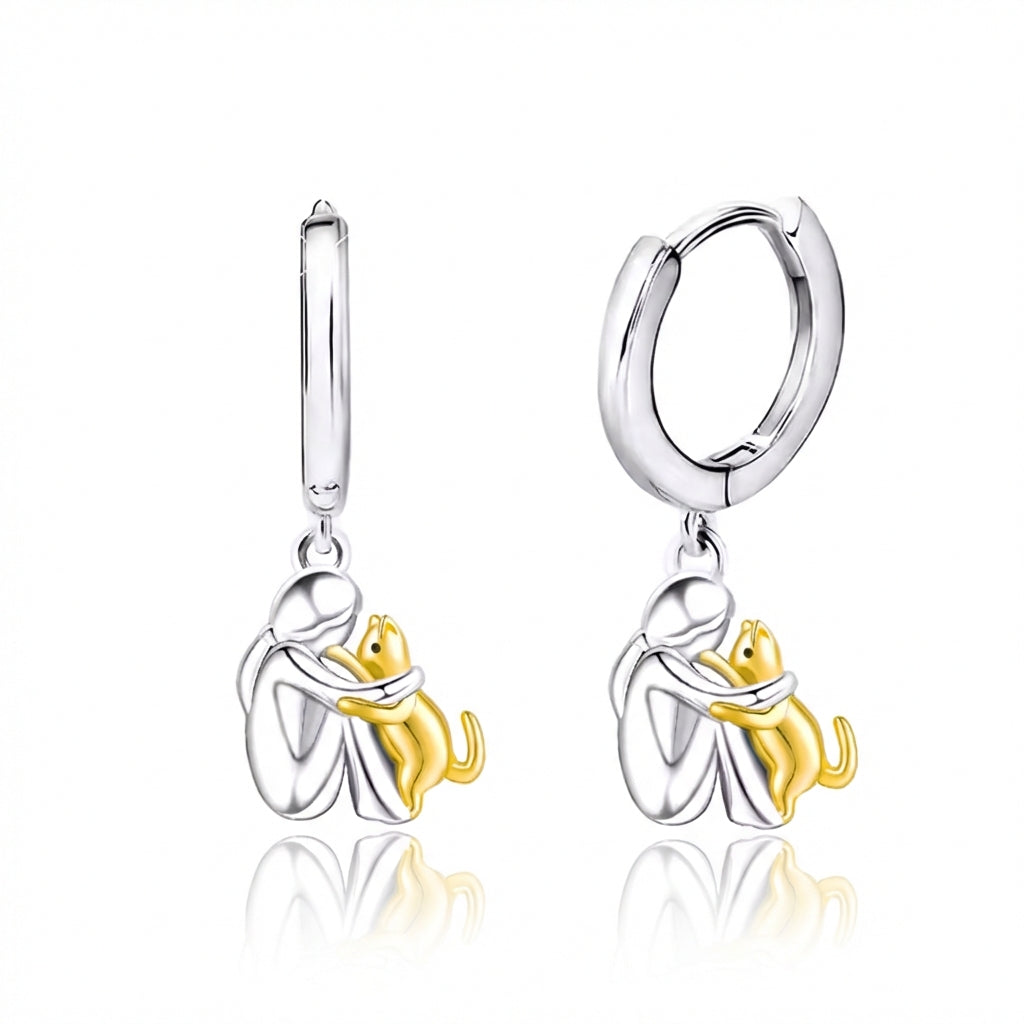 Two Tone Little Girl and Dog Earrings