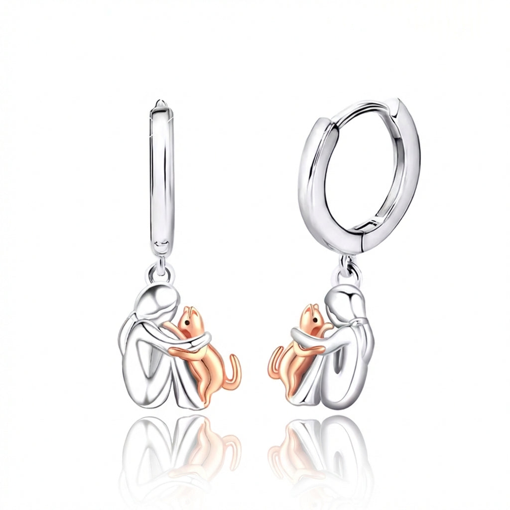 Two Tone Little Girl and Dog Earrings
