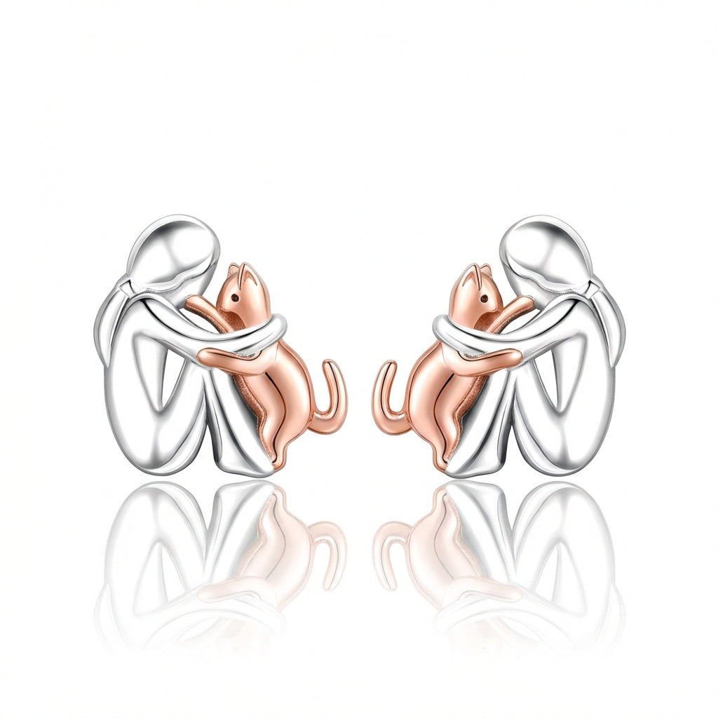 Two Tone Little Girl and Dog Earrings