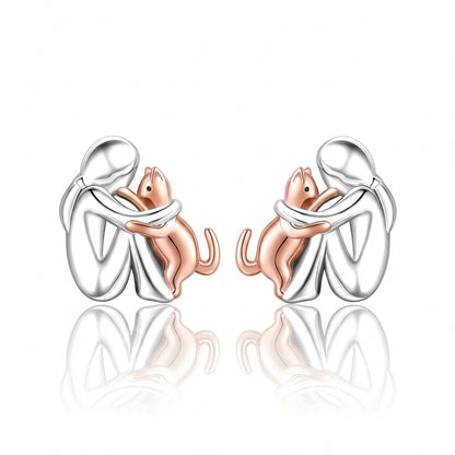 Two Tone Little Girl and Dog Earrings